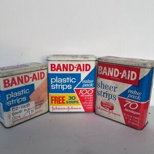 Vintage Johnson Johnson Band Aid Plastic Sheer Strips Metal Tin Collection